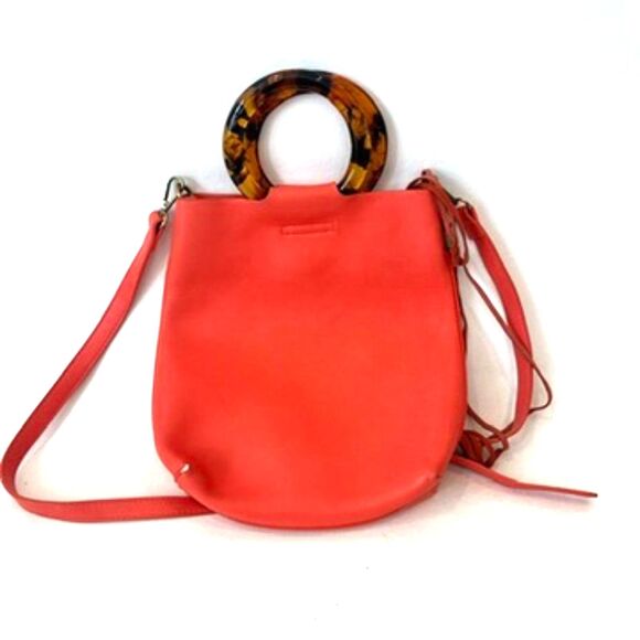 Anthropologie Street Level Orange Handbag Lucite Tortoise Handle Tote Crossbody - Picture 1 of 8